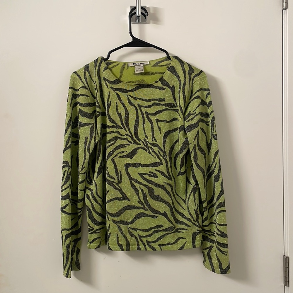 Vintage Nygard Collection sparkly green zebra top